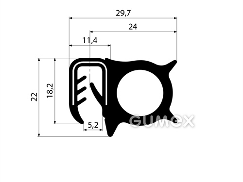 Profil U-PIRELI mit Metallverstärkung mit Seitendichtung A1134/6,78°ShA, U-PVC, Bauch-EPDM, schwarz, 